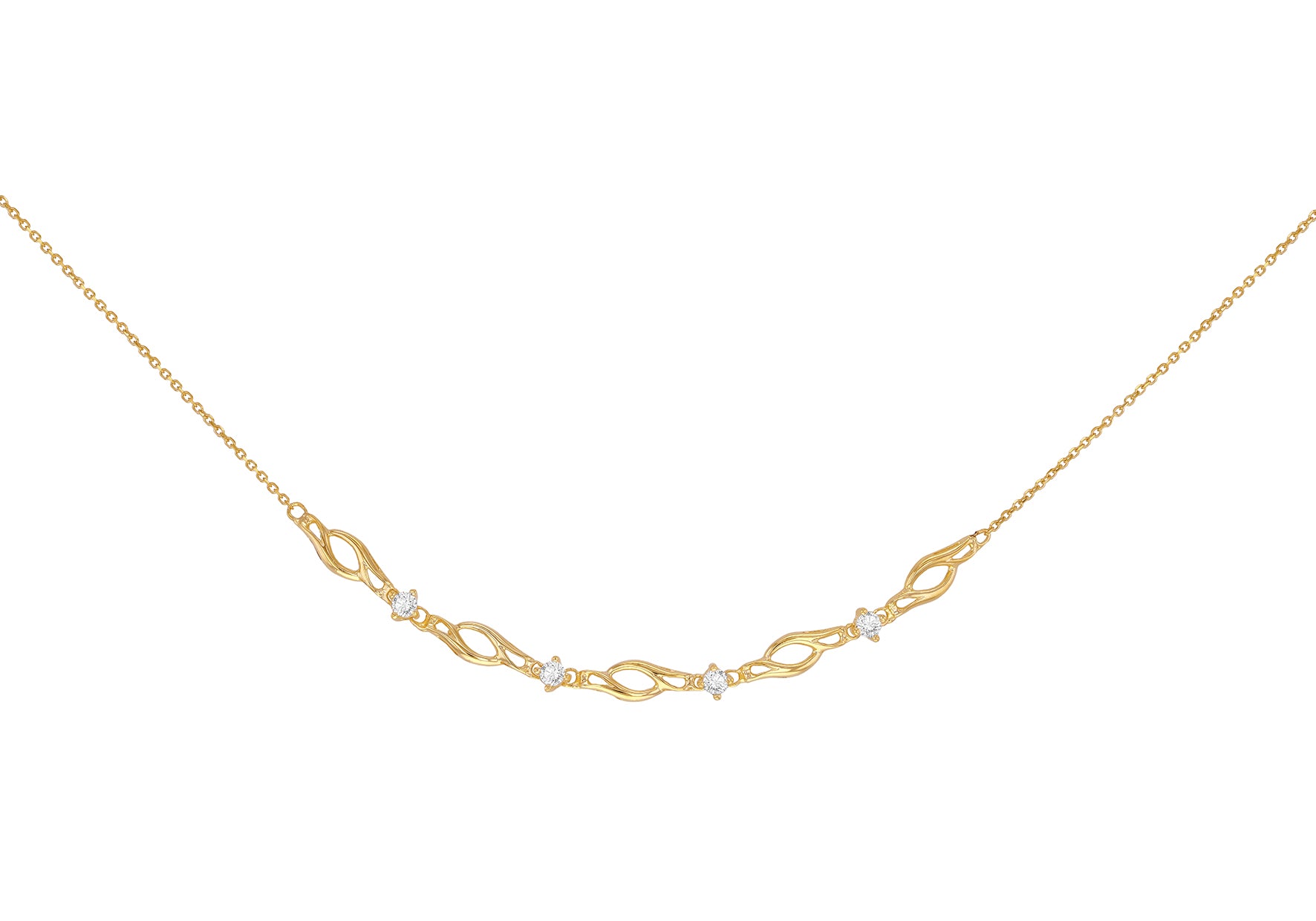 9ct Yellow Gold White Zirconia Twist Curve Necklace