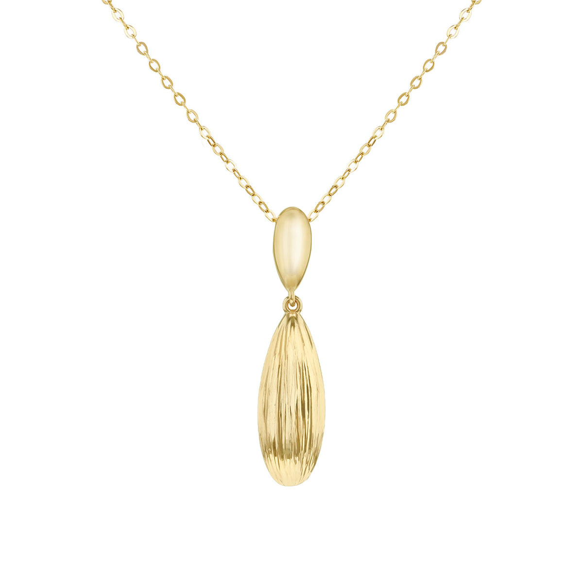 9ct Yellow Gold Diamond-Cut Sculpted Teardrop Adjustable Necklace