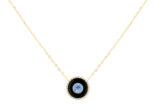 9ct Yellow Gold Blue Topaz Diamond Set Pendant Necklace