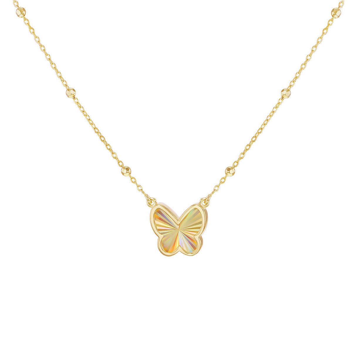 9ct Yellow Gold Rainbow Butterfly Adjustable Trace & Ball Chain Necklace