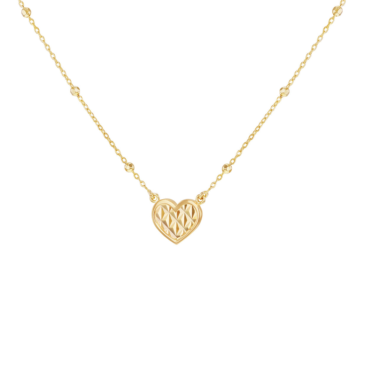 9ct Yellow Gold Shimmer Heart Adjustable Trace & Ball Chain Necklace