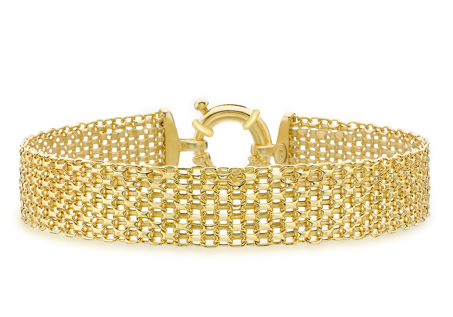 9ct Yellow Gold Flat Weave Bolt Ring Statement Bracelet