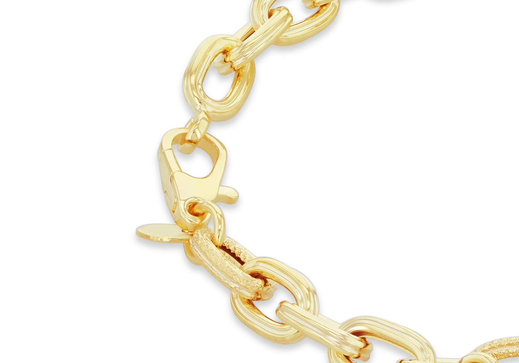 9ct Yellow Gold Heart Charm Grained Links Bracelet