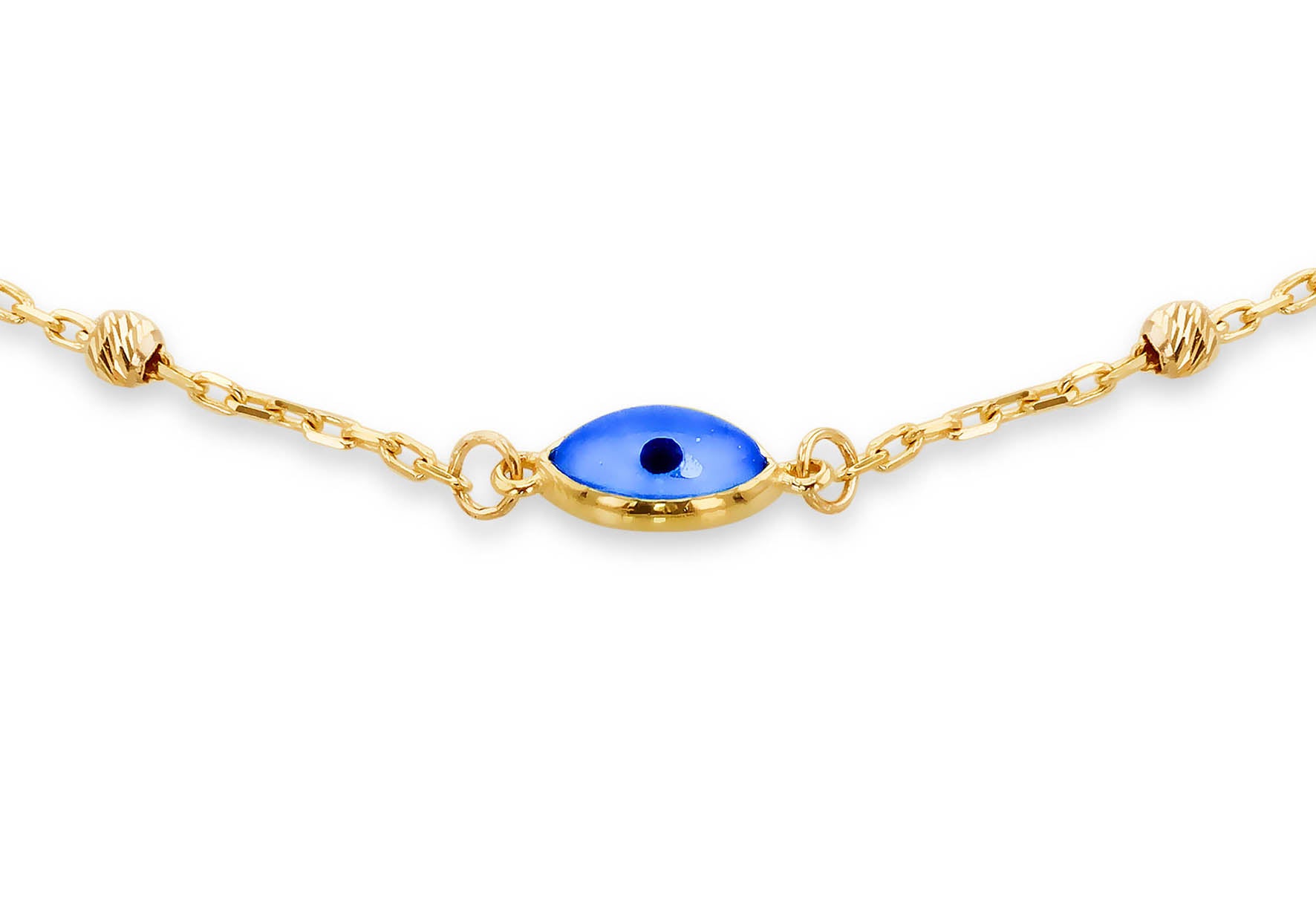 9ct Yellow Gold Evil Eye Ball Chain Bracelet