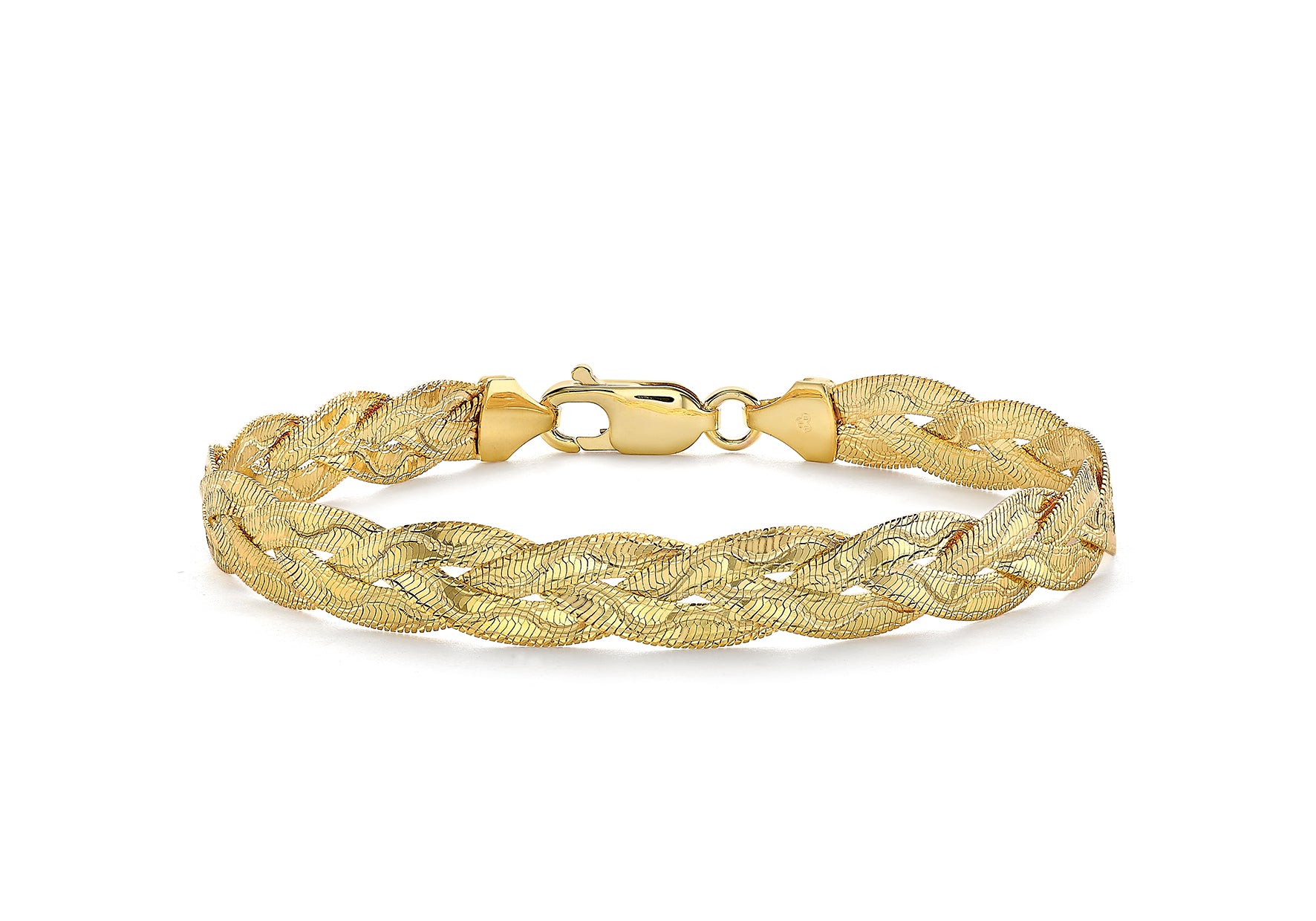 9ct Yellow Gold Triple Plait Wave Herringbone Bracelet