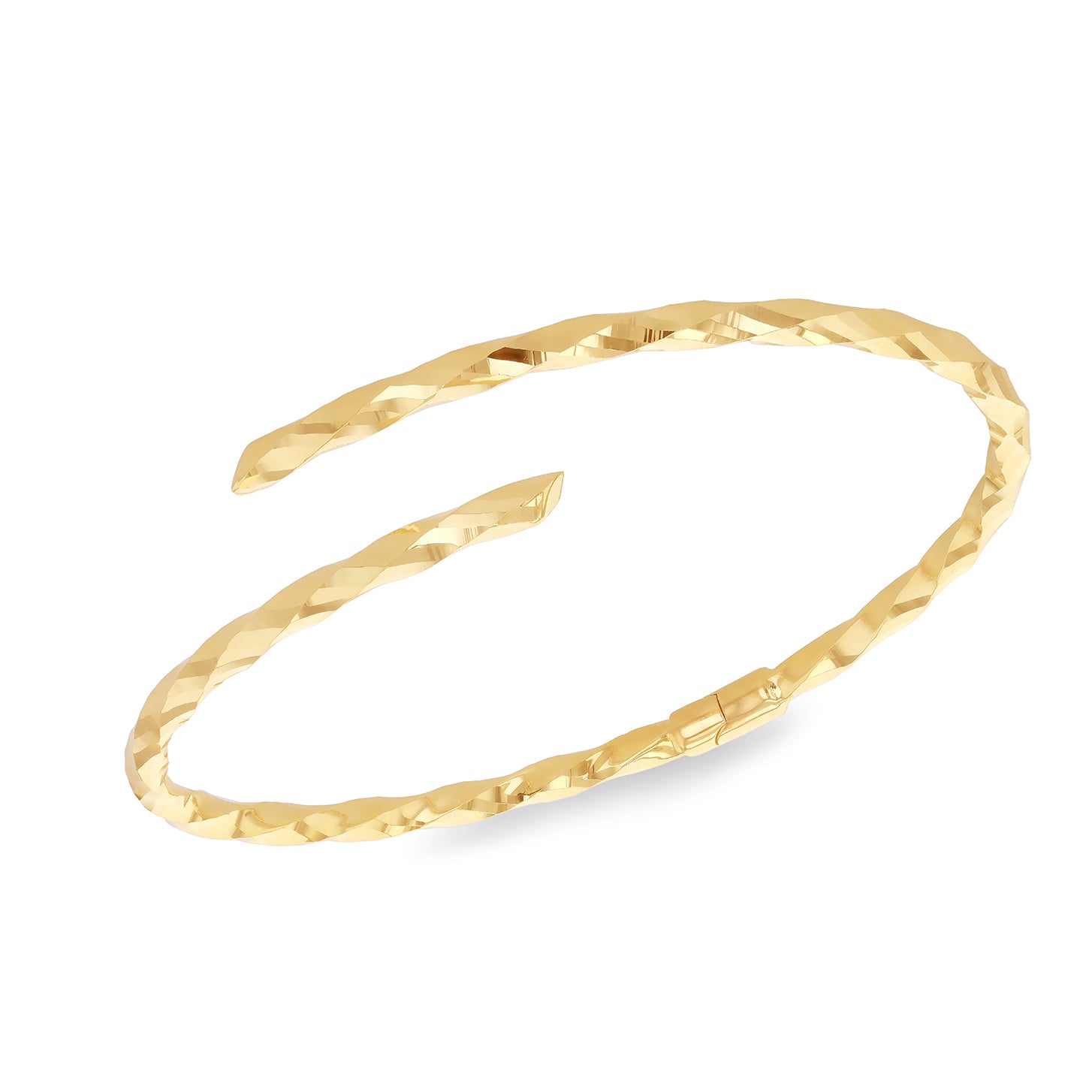 9ct Yellow Gold Hammered Crossover Hinged Cuff Bangle
