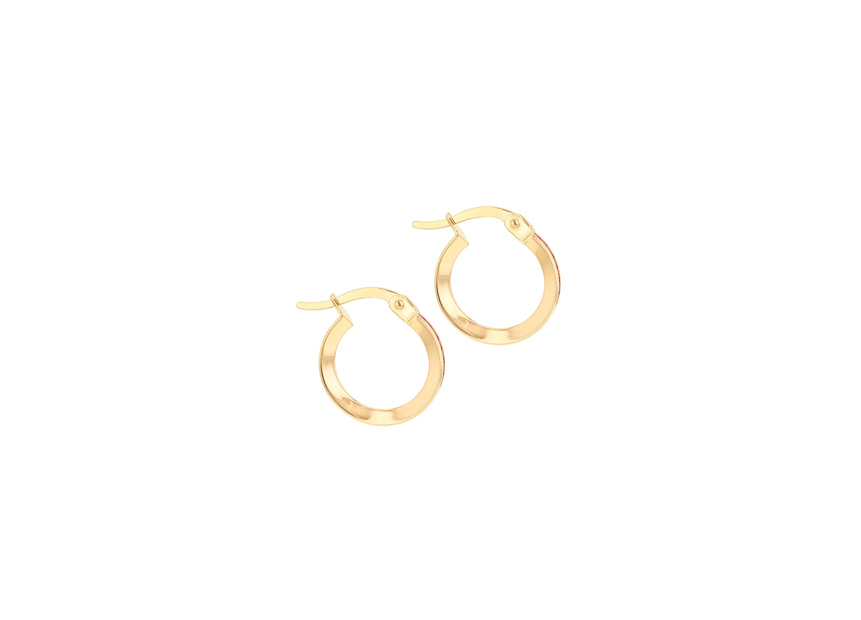 9ct Yellow Gold Red Zirconia Slim Hoop Earrings