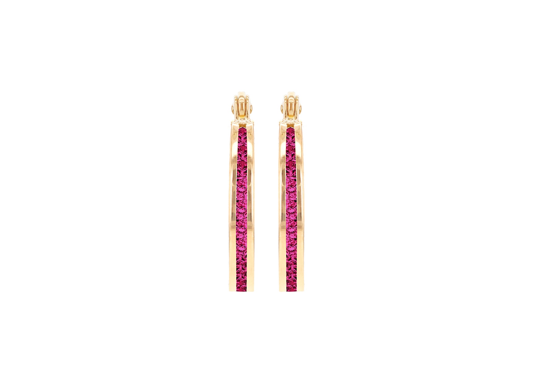 9ct Yellow Gold Red Zirconia Slim Hoop Earrings