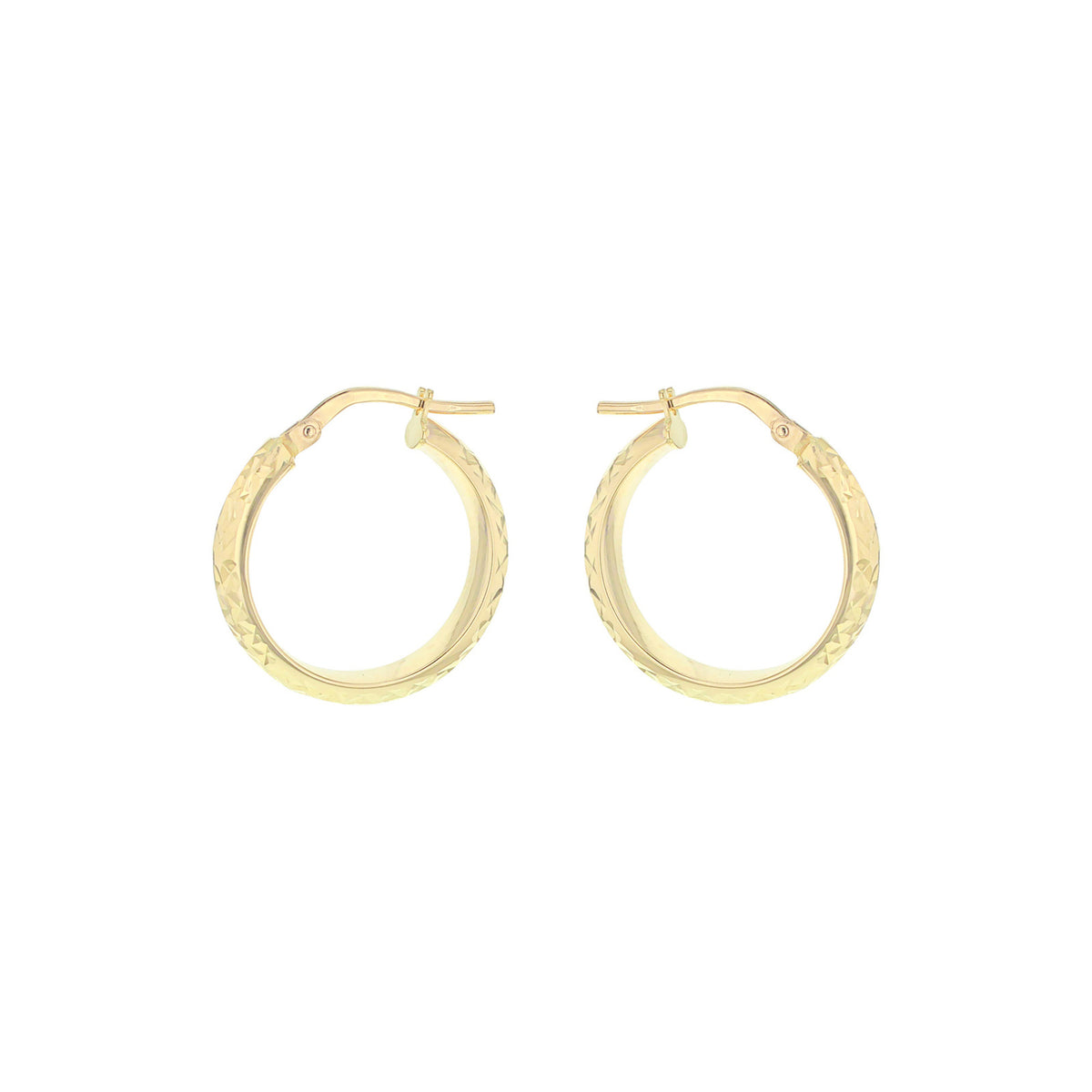 9ct Yellow Gold Diamond-Cut Faceted Hoop Earrings