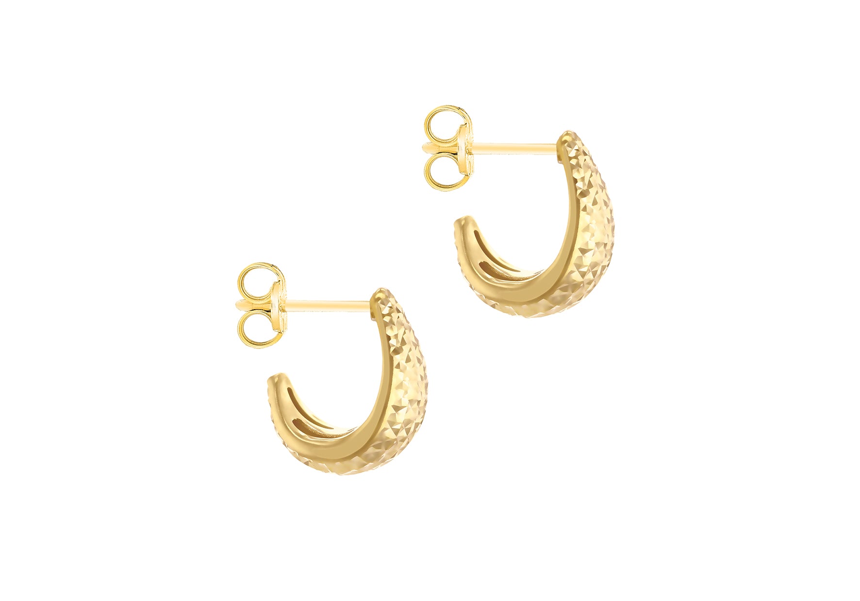 9ct Yellow Gold Diamond-Cut Tapered Huggie Stud Earrings