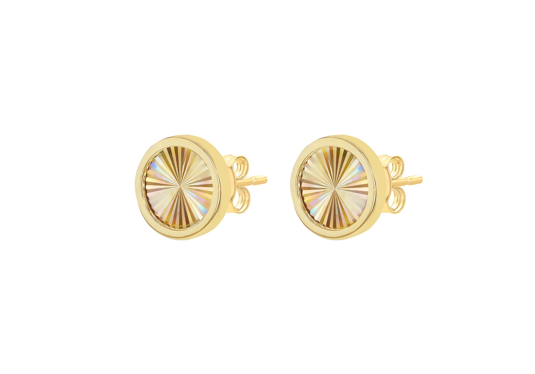 9ct Yellow Gold Round Rainbow Stud Earrings