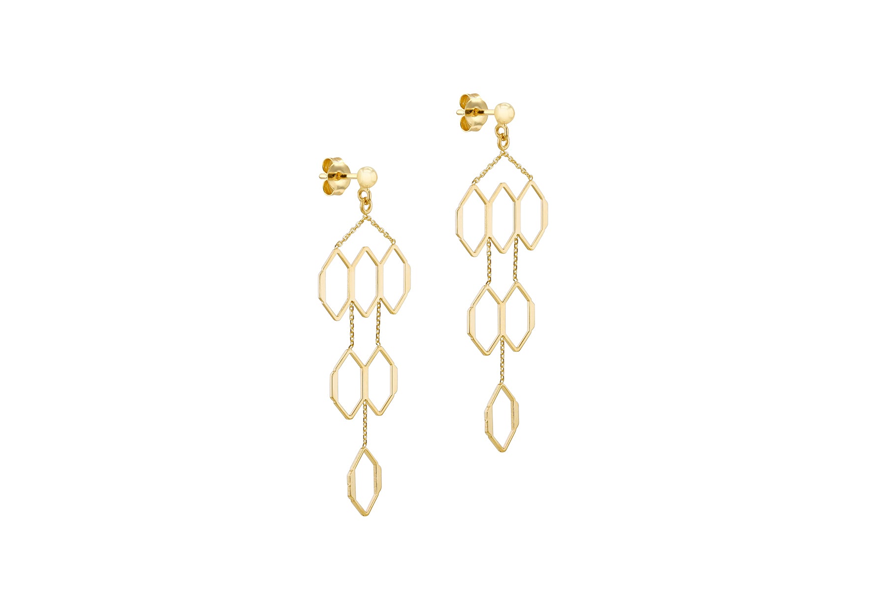 9ct Yellow Gold Honeycomb Drop Stud Earrings