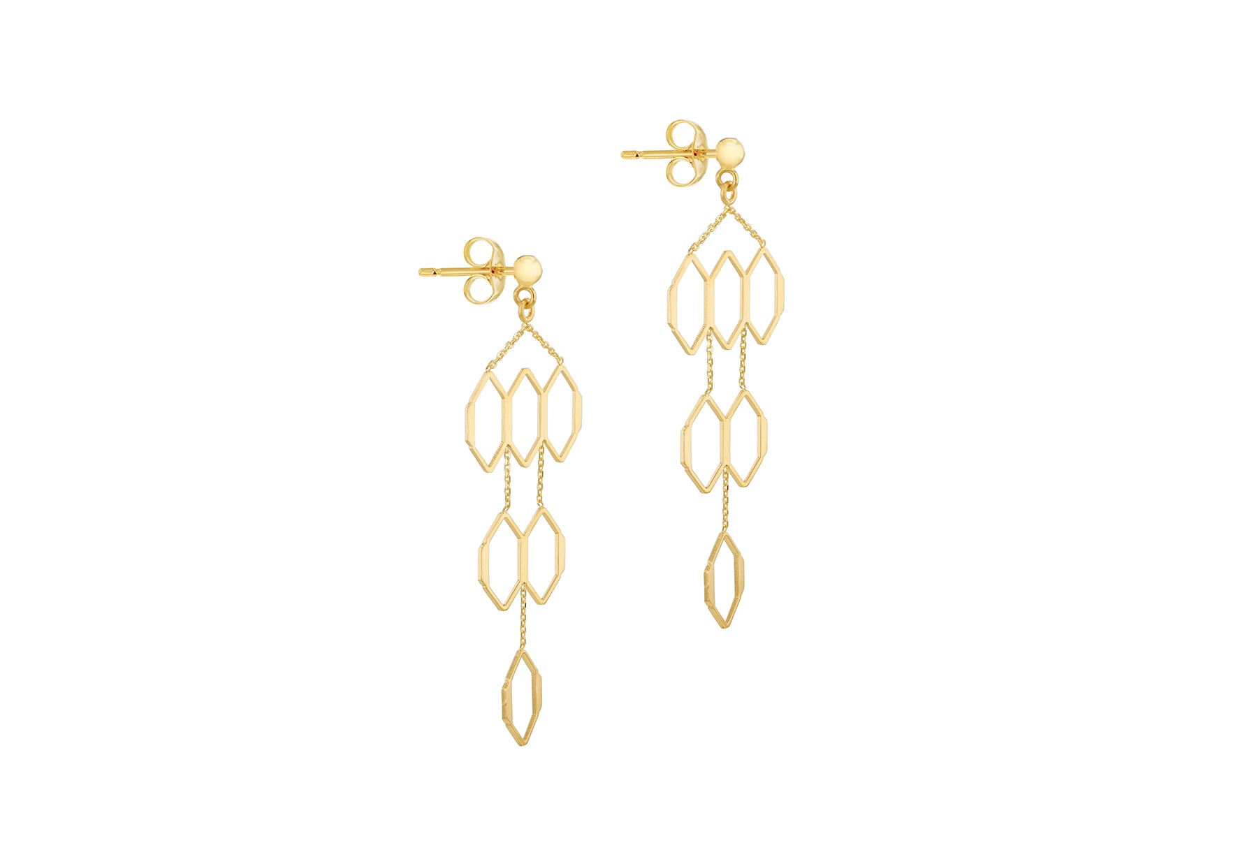 9ct Yellow Gold Honeycomb Drop Stud Earrings