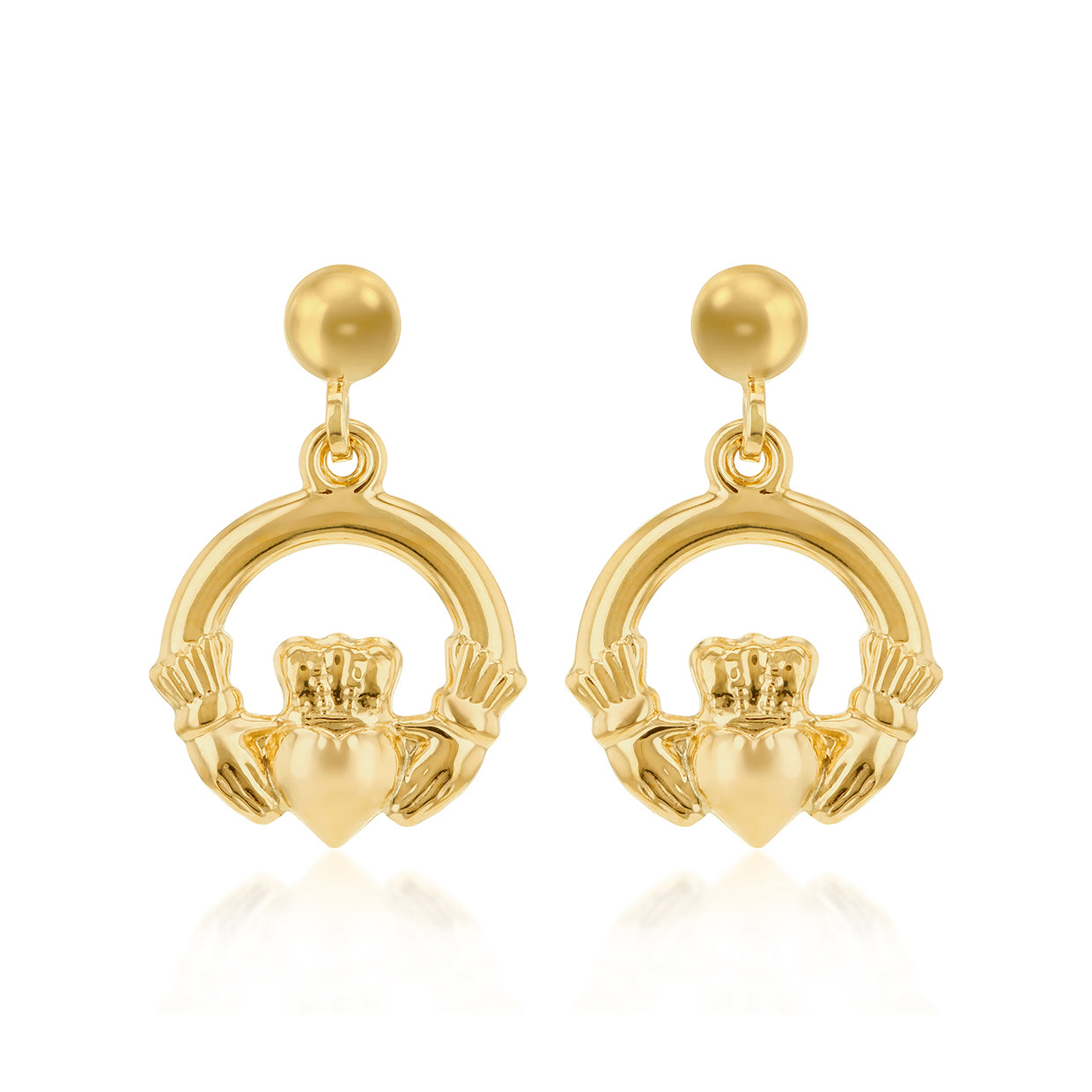 9ct Yellow Gold Claddagh Drop Earrings