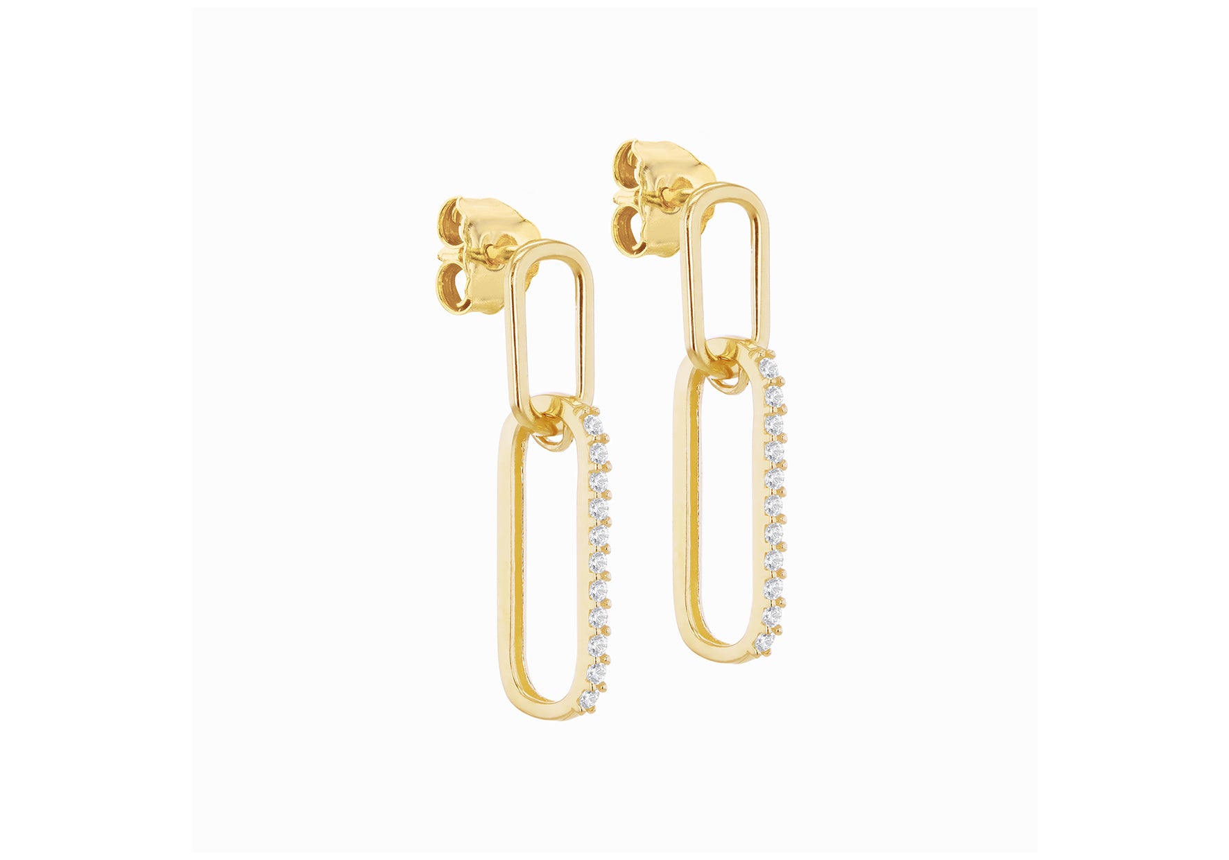 9ct Yellow Gold White Zirconia Oval Hoop Drop Earrings