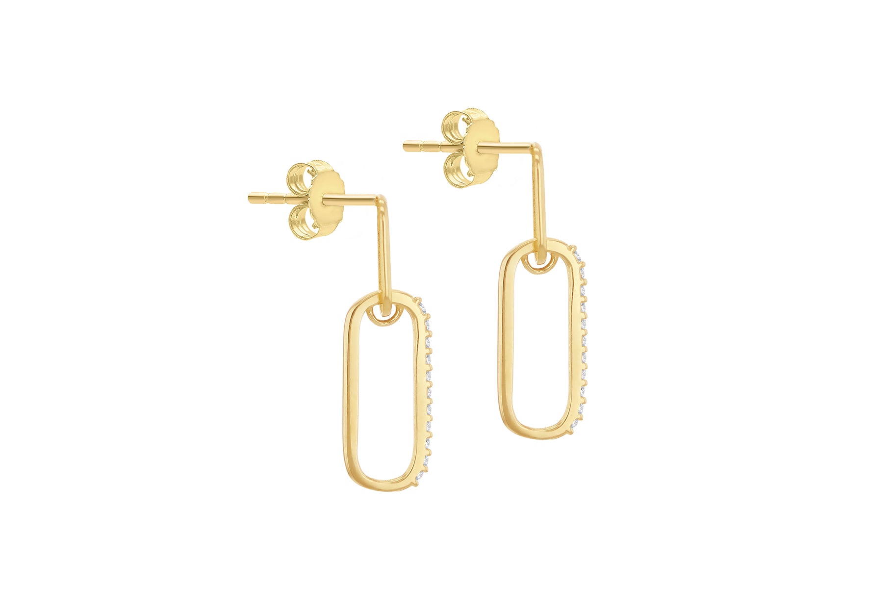 9ct Yellow Gold White Zirconia Oval Hoop Drop Earrings