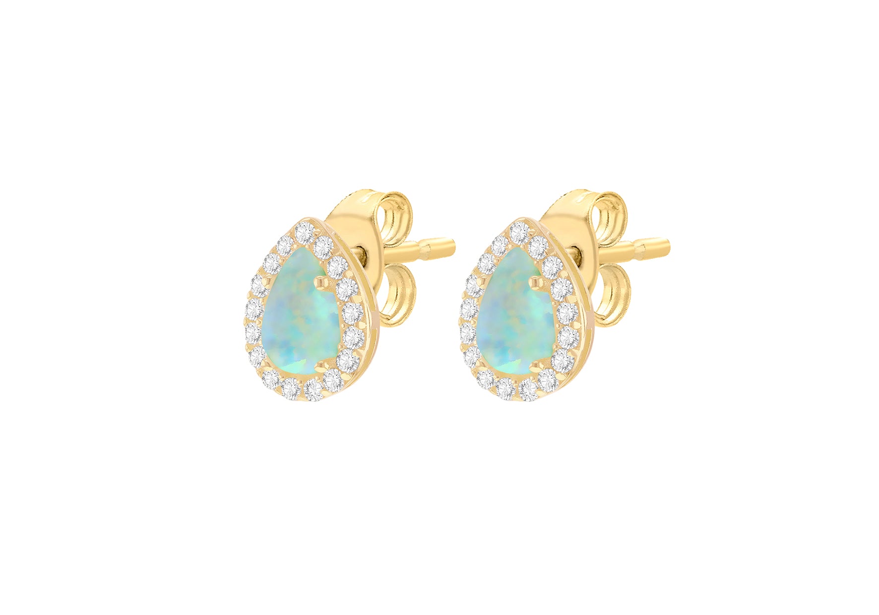 9ct Yellow Gold Opal & Zirconia Halo Teardrop Earrings