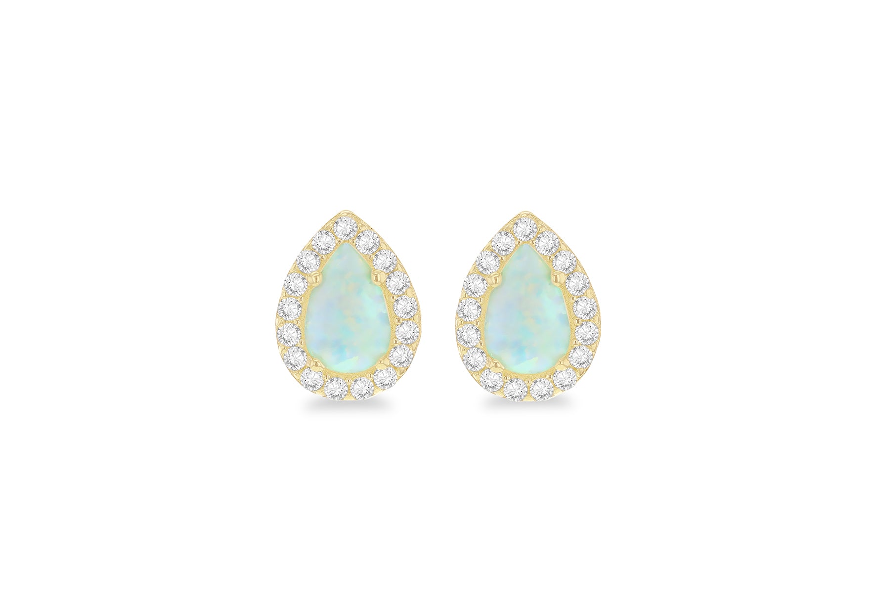 9ct Yellow Gold Opal & Zirconia Halo Teardrop Earrings