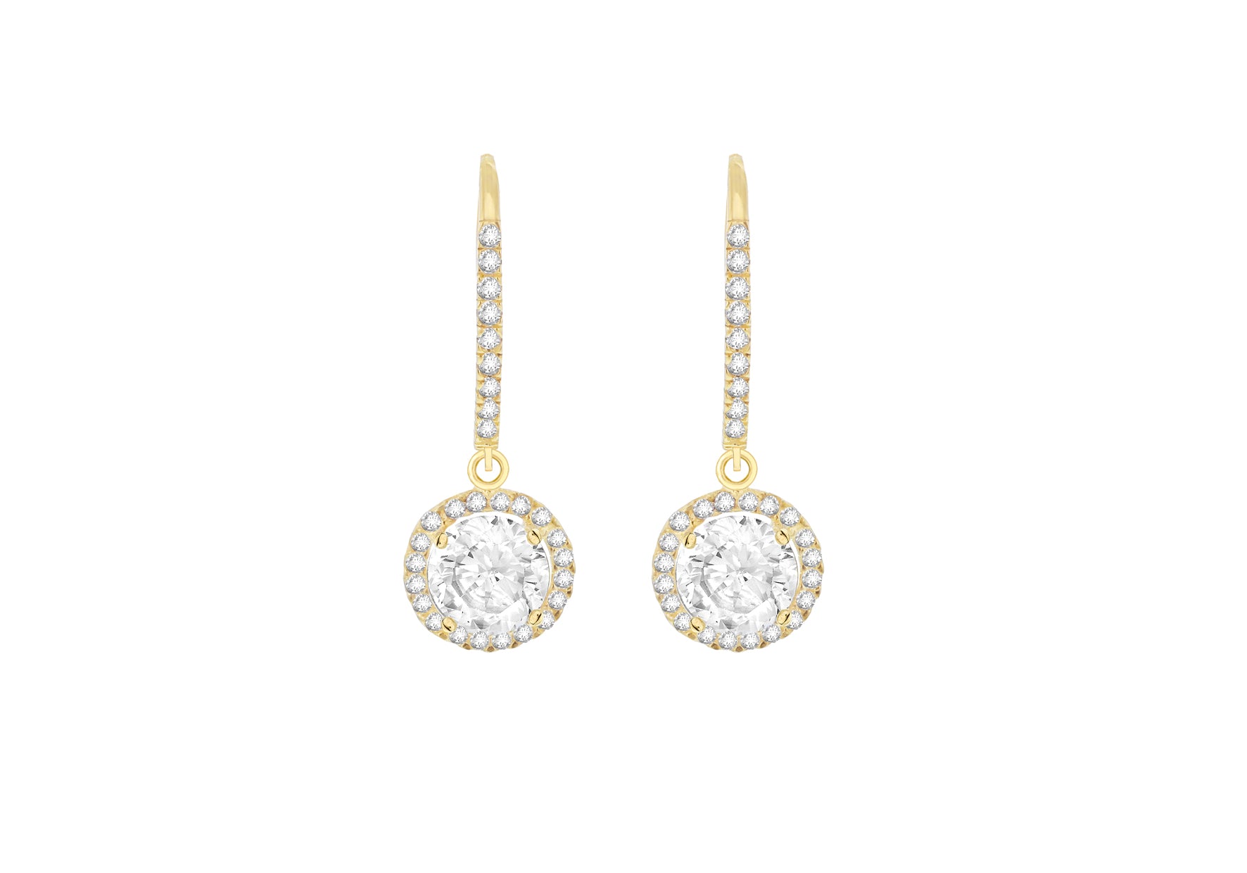 9ct Yellow Gold Round Zirconia Halo Drop Earrings