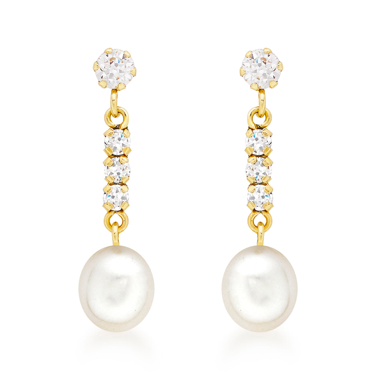 9ct Yellow Gold Zirconia & Freshwater Pearl Drop Earrings