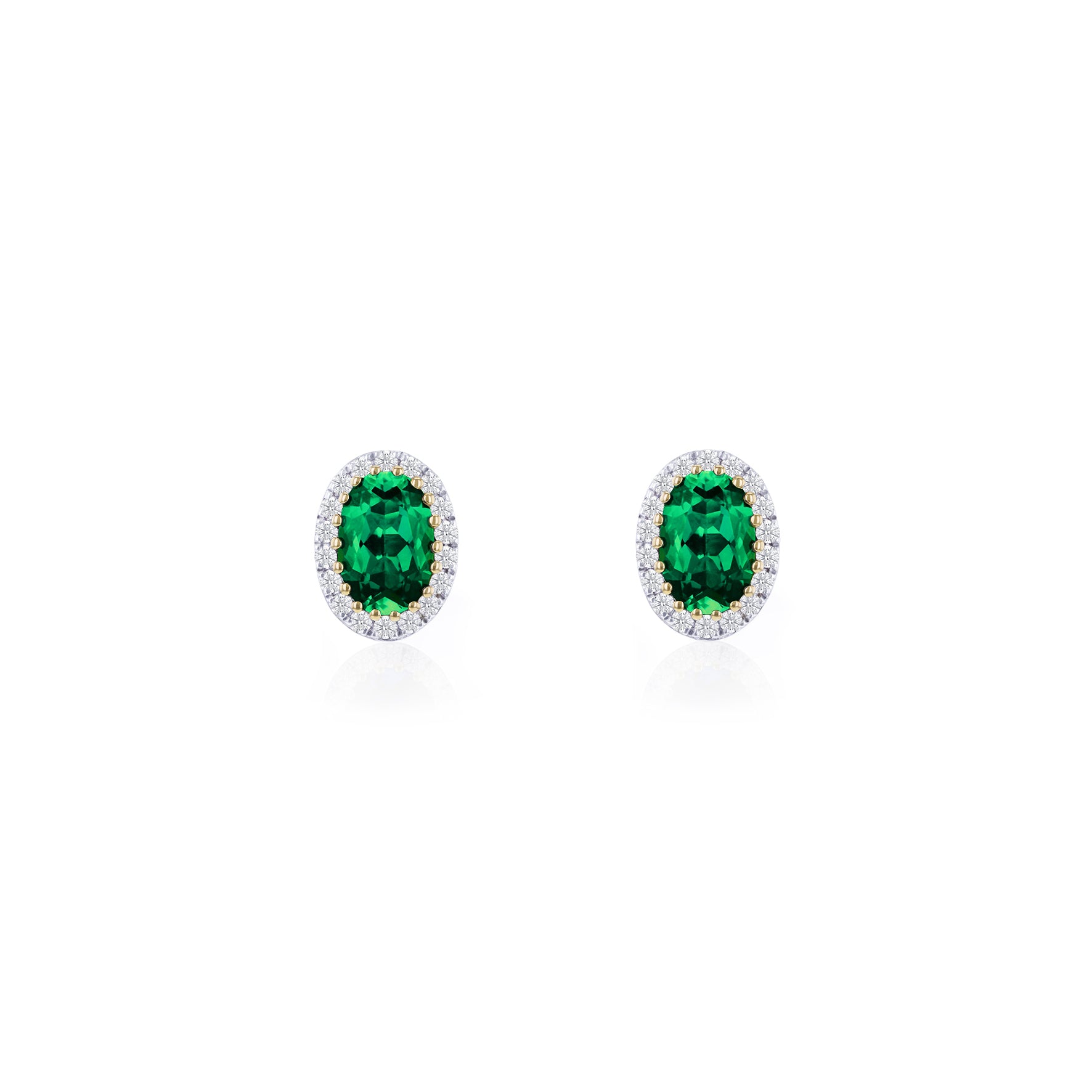 9ct Yellow Gold 0.15ct Lab Diamond & Emerald Cluster Stud Earrings