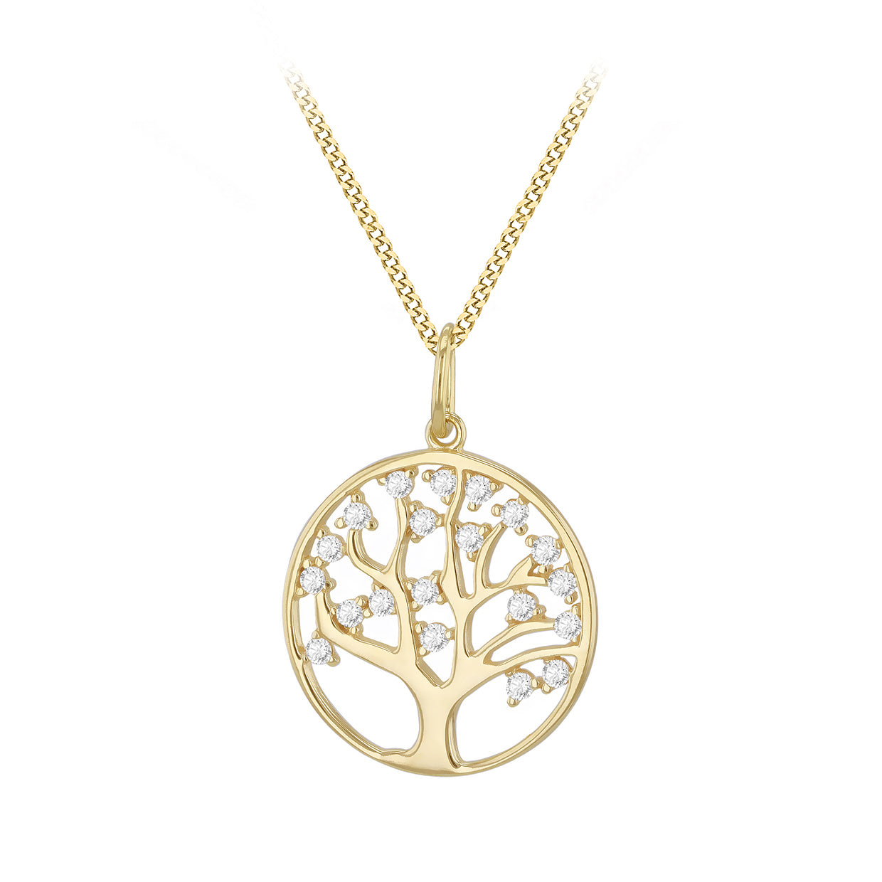 9ct Yellow Gold Zirconia Tree of Life Openwork Pendant