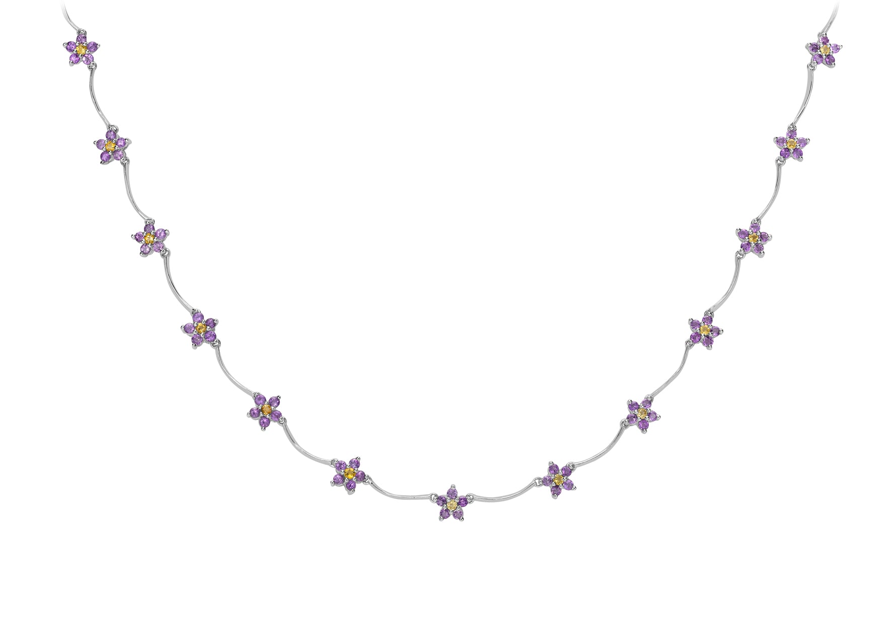 9ct White Gold Amethyst & Citrine Floral Necklet