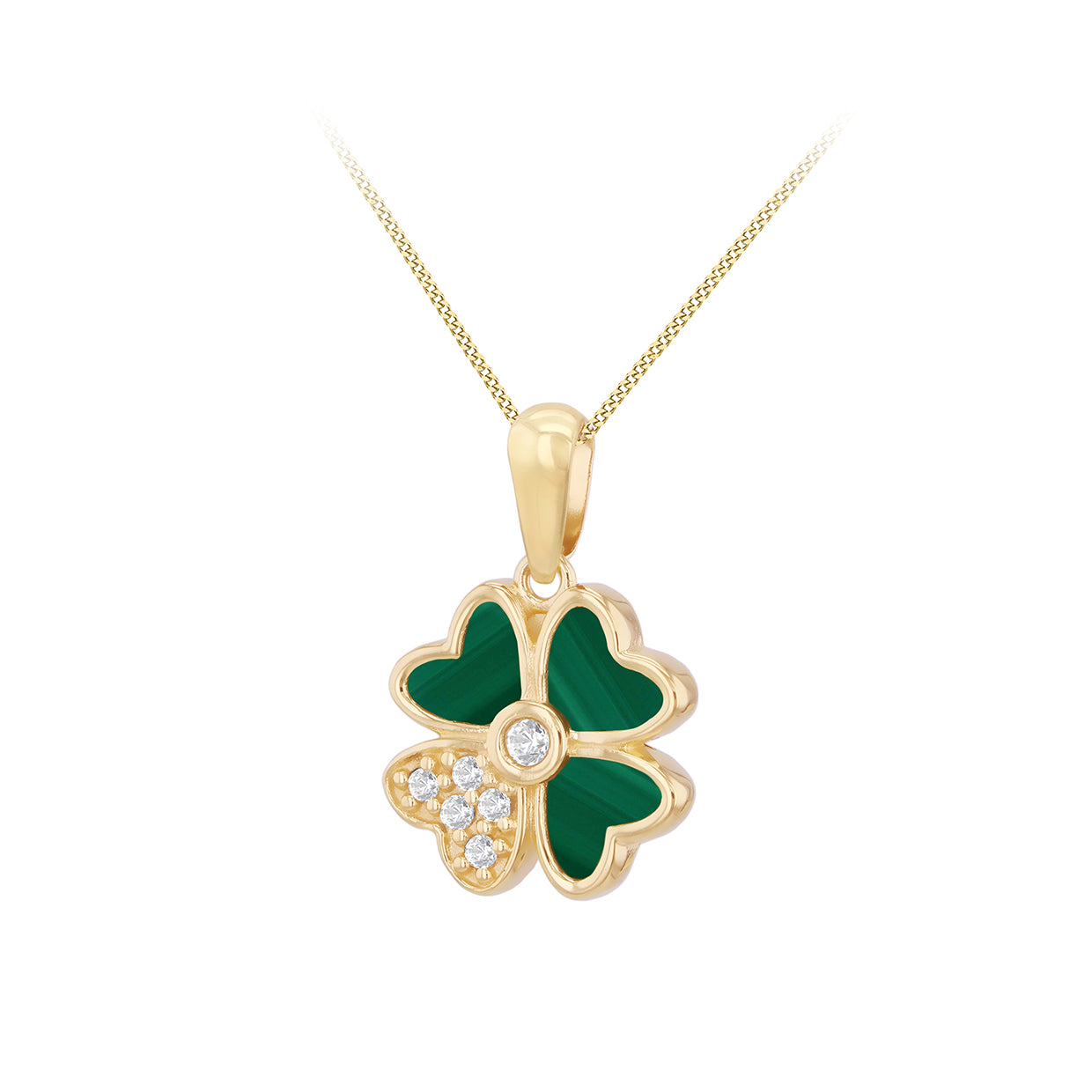 9ct Yellow Gold Malachite & Zirconia Heart Flower Pendant