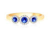 9ct Yellow Gold 0.28ct Diamond & Sapphire Halo Trinity Ring