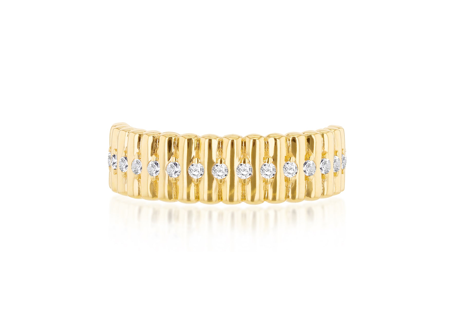 9ct Yellow Gold White Zirconia Goove Ring