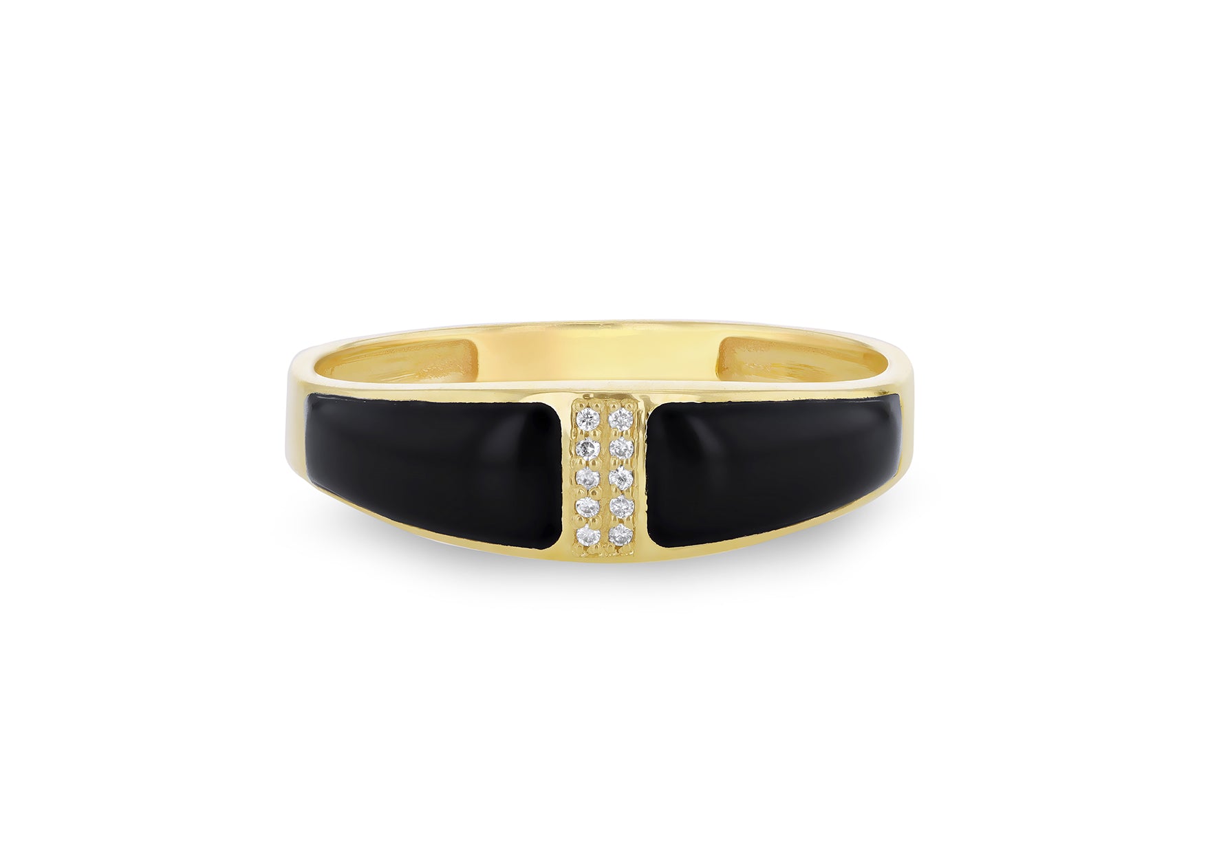9ct Yellow Gold 0.50ct Diamond Black Enamel Ring