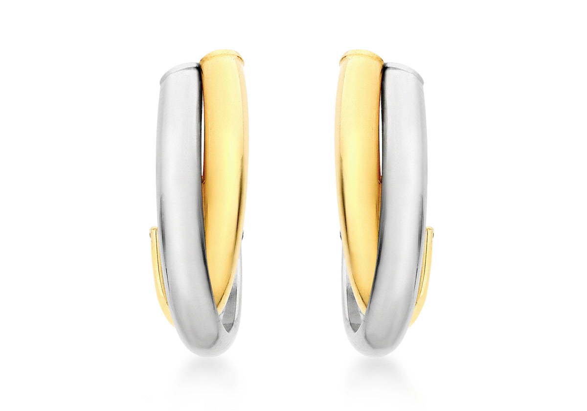 9ct Two-Tone Gold Crossover Bar Huggy Earrings