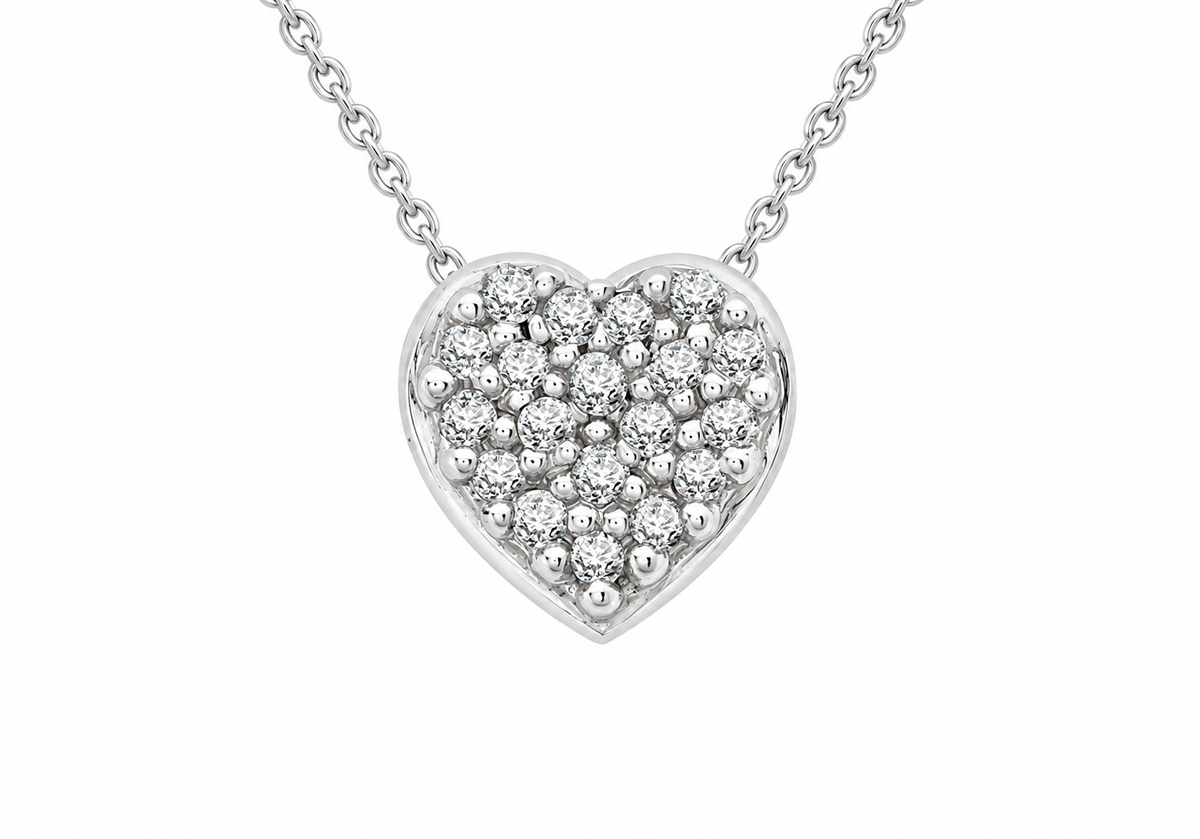9ct White Gold 0.05ct Pave Set Diamond Heart Slider Pendant