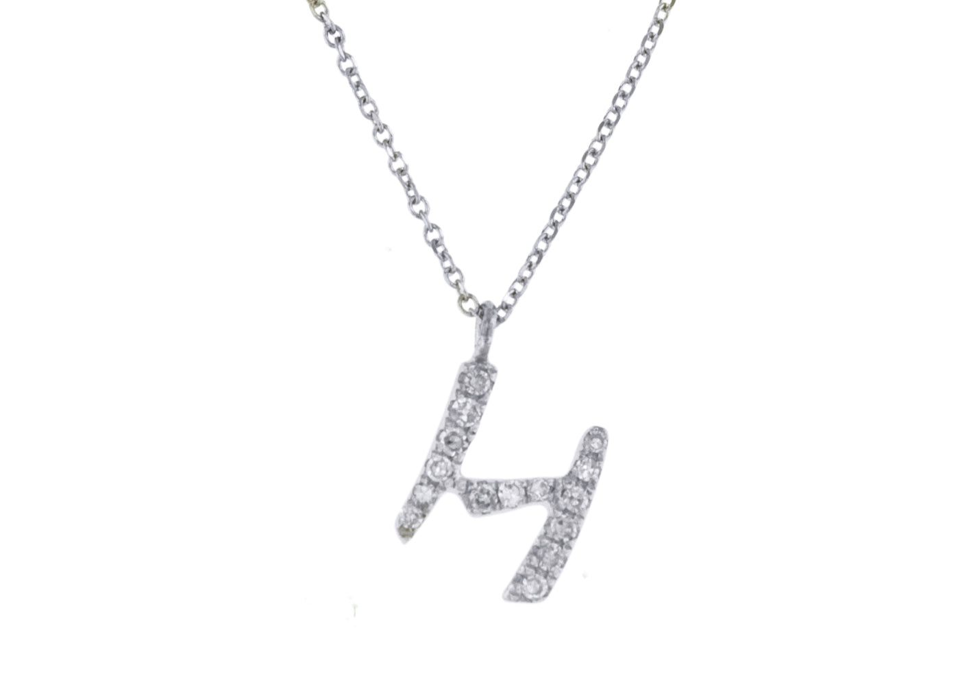 9ct White Gold 0.06ct Diamond 'H' Initial Pendant Necklace