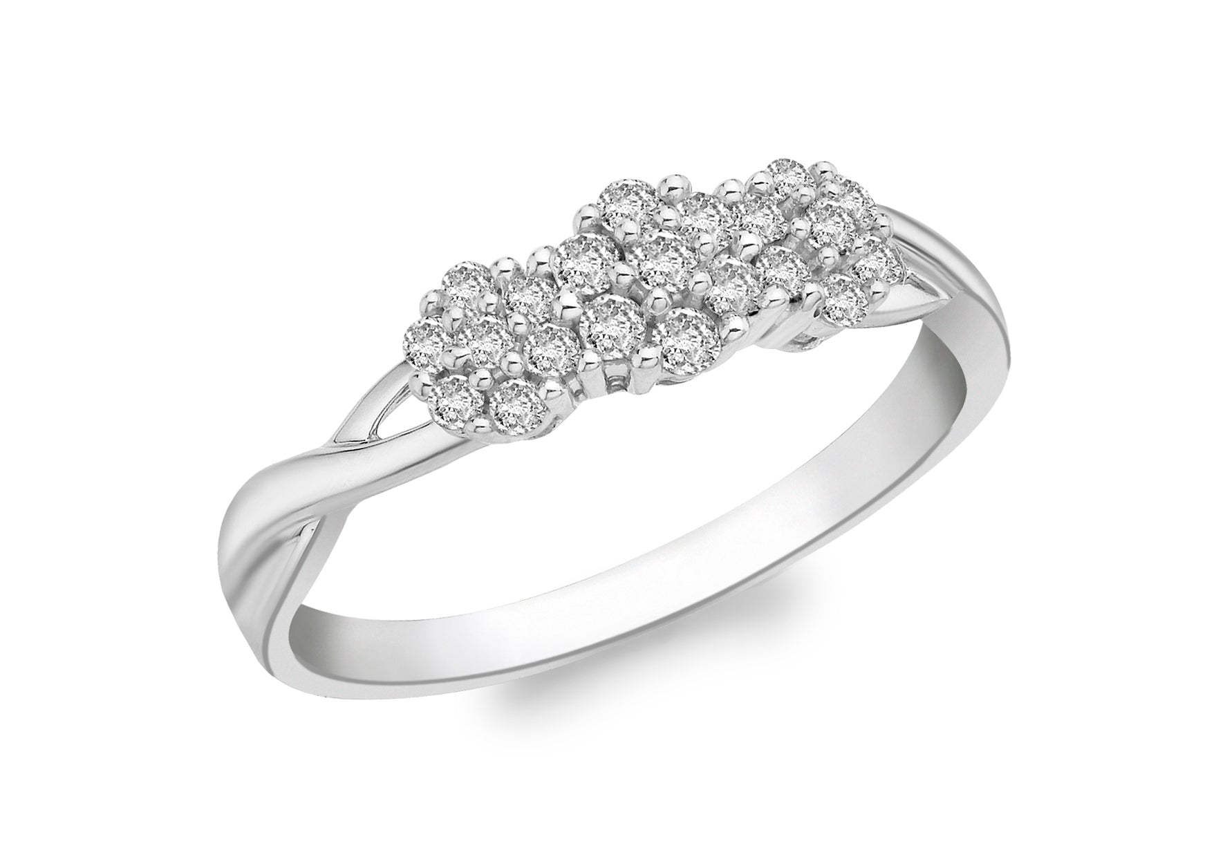 9ct White Gold 0.025ct Diamond Triple Cluster Ring