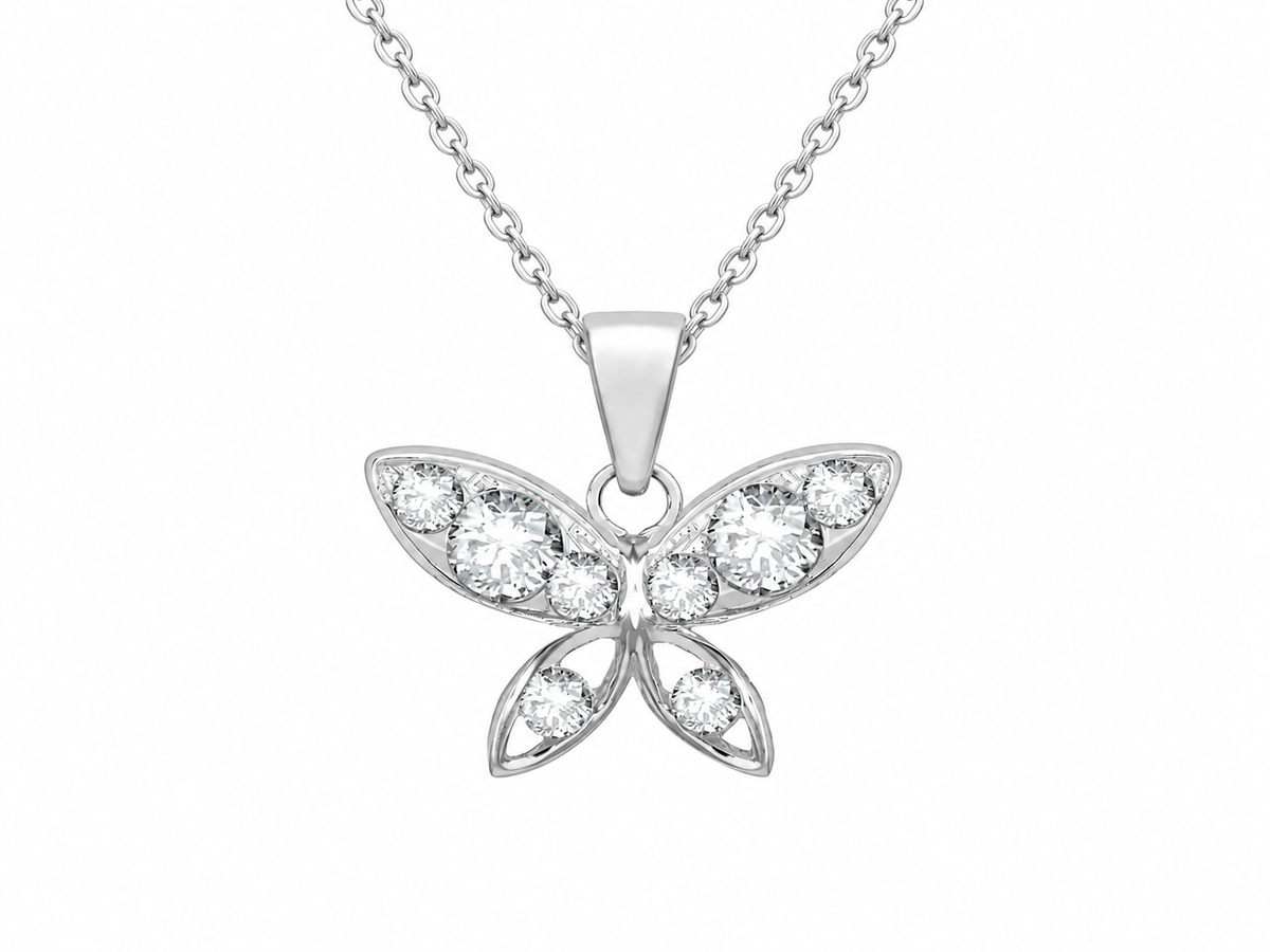 Sterling Silver Graduated Zirconia Butterfly Pendant