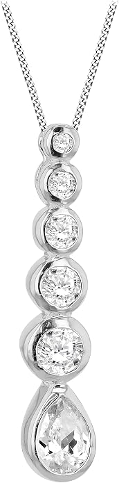 Sterling Silver Graduated Zirconia Journey Pendant with Pear Drop