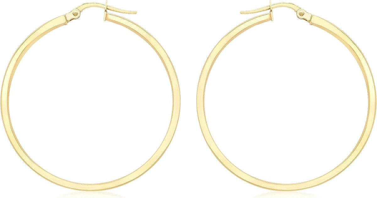 9ct Yellow Gold 30mm Rectangular Tube Hoop Earrings