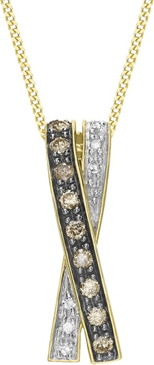 9ct Yellow Gold 0.18ct Chocolate & White Diamond Crossover Slider Pendant