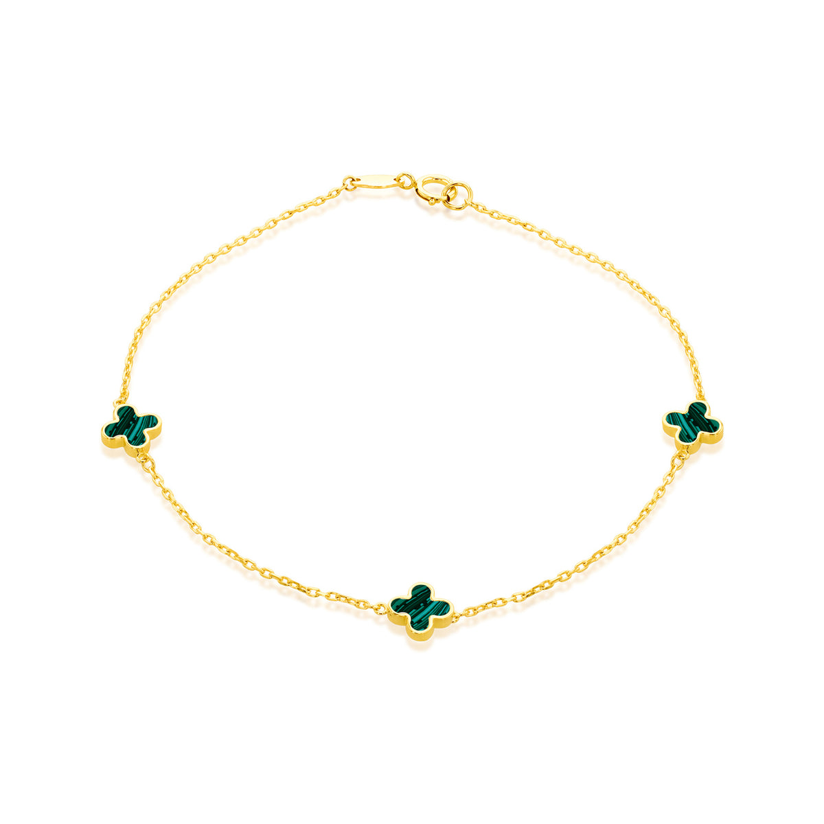 18ct Yellow Gold Malachite Clover Station Bracelet