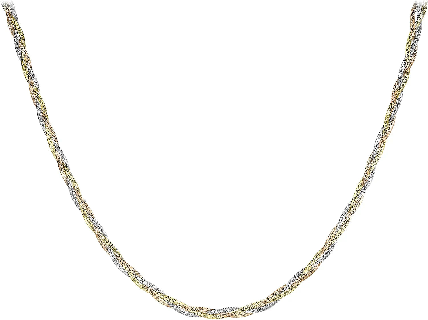 9ct 3-Tone Gold 3 Plait Diamond Cut Herringbone Necklace