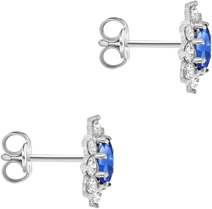 9ct White Gold Blue & White Zirconia Floral Cluster Stud Earrings