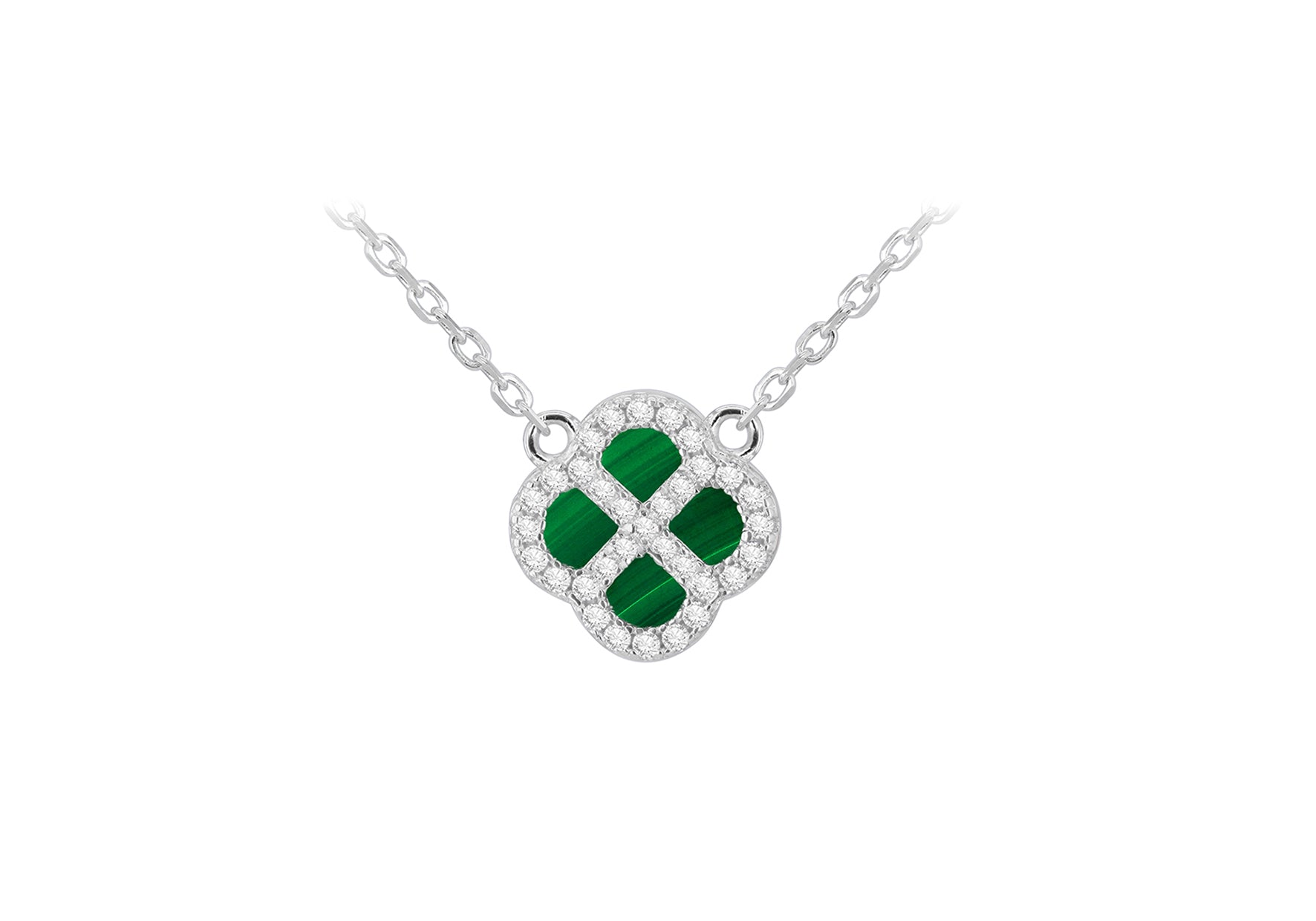 Sterling Silver Malachite & Zirconia Clover Pendant