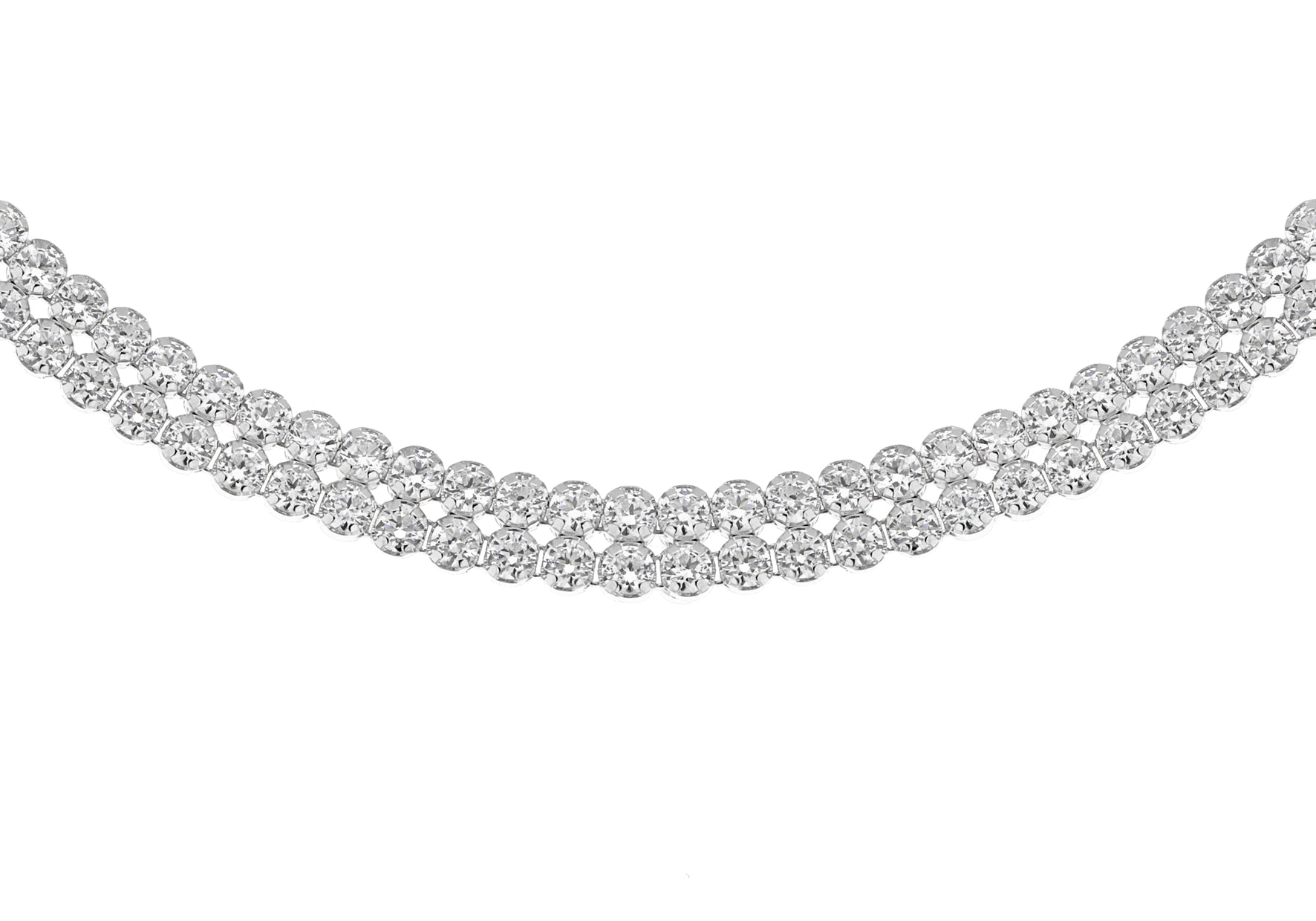Sterling Silver Double Row Zirconia Tennis Necklace