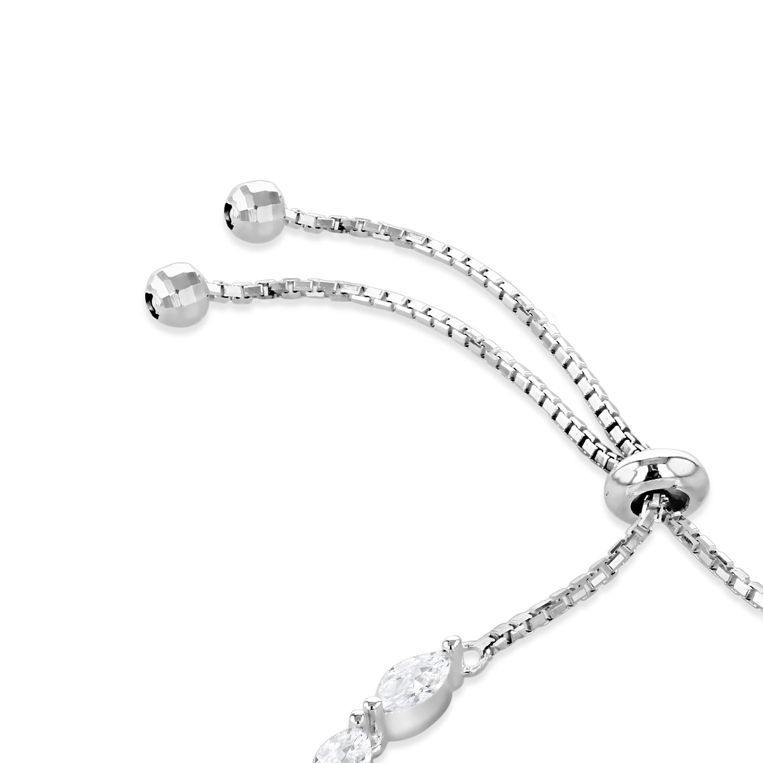 Sterling Silver Marquise Zirconia Adjustable Slider Bracelet