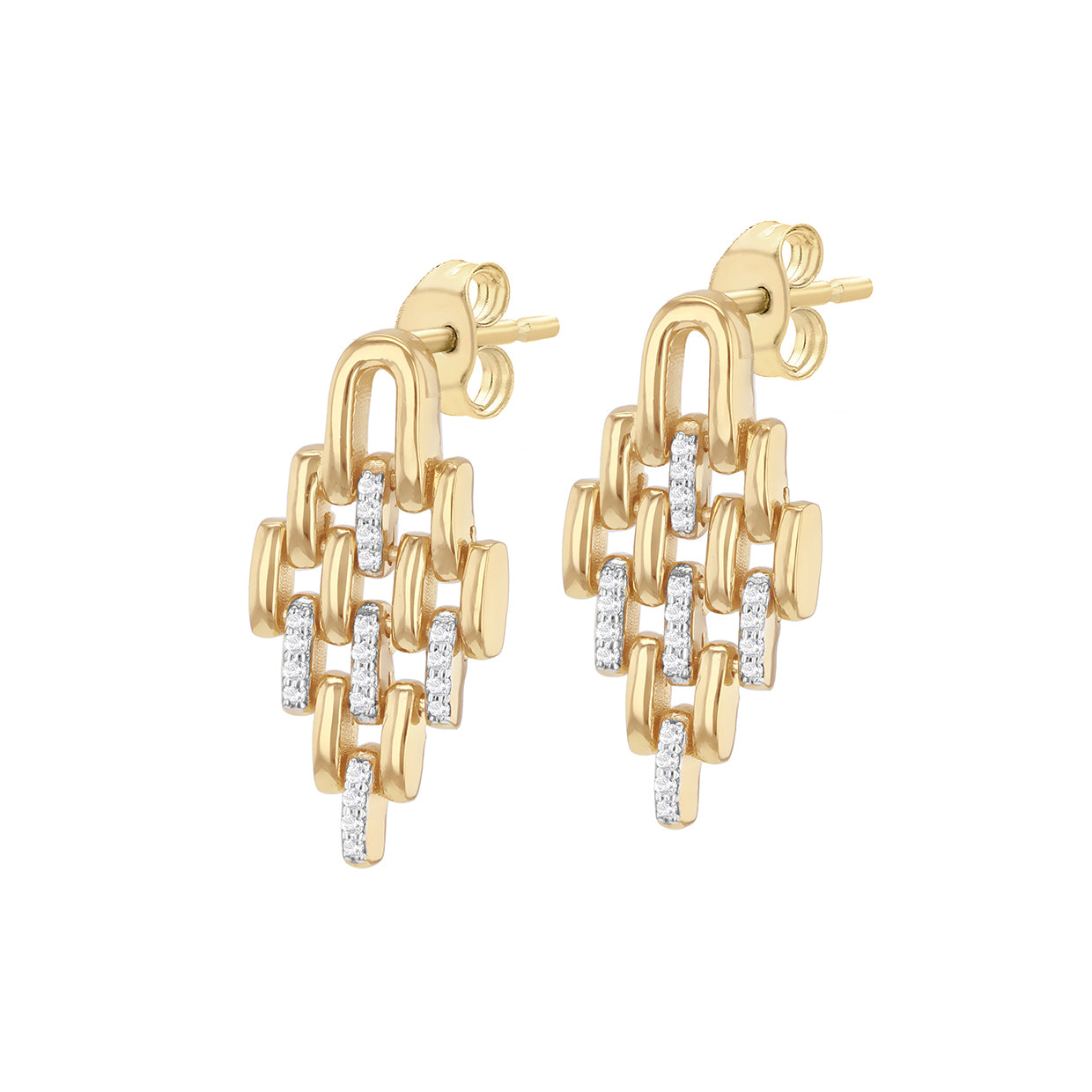 Gold Plated Geometric Link 0.18ct Diamond Drop Earrings