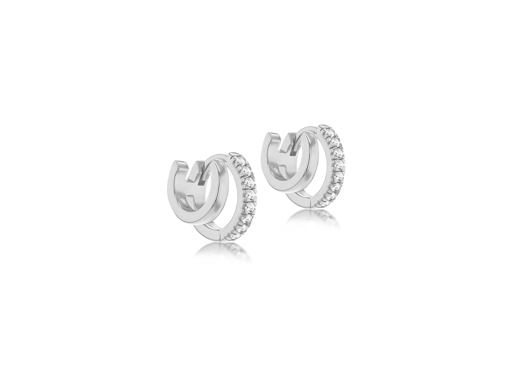 Sterling Silver Rhodium Double Cuff Zirconia Earrings