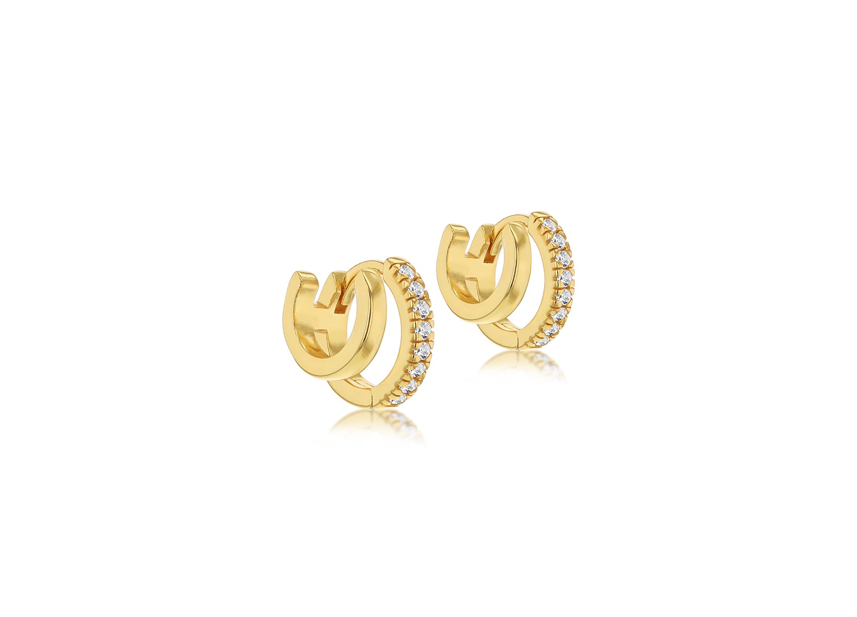 Yellow Gold Plated Sterling Silver Double Cuff Zirconia Earrings