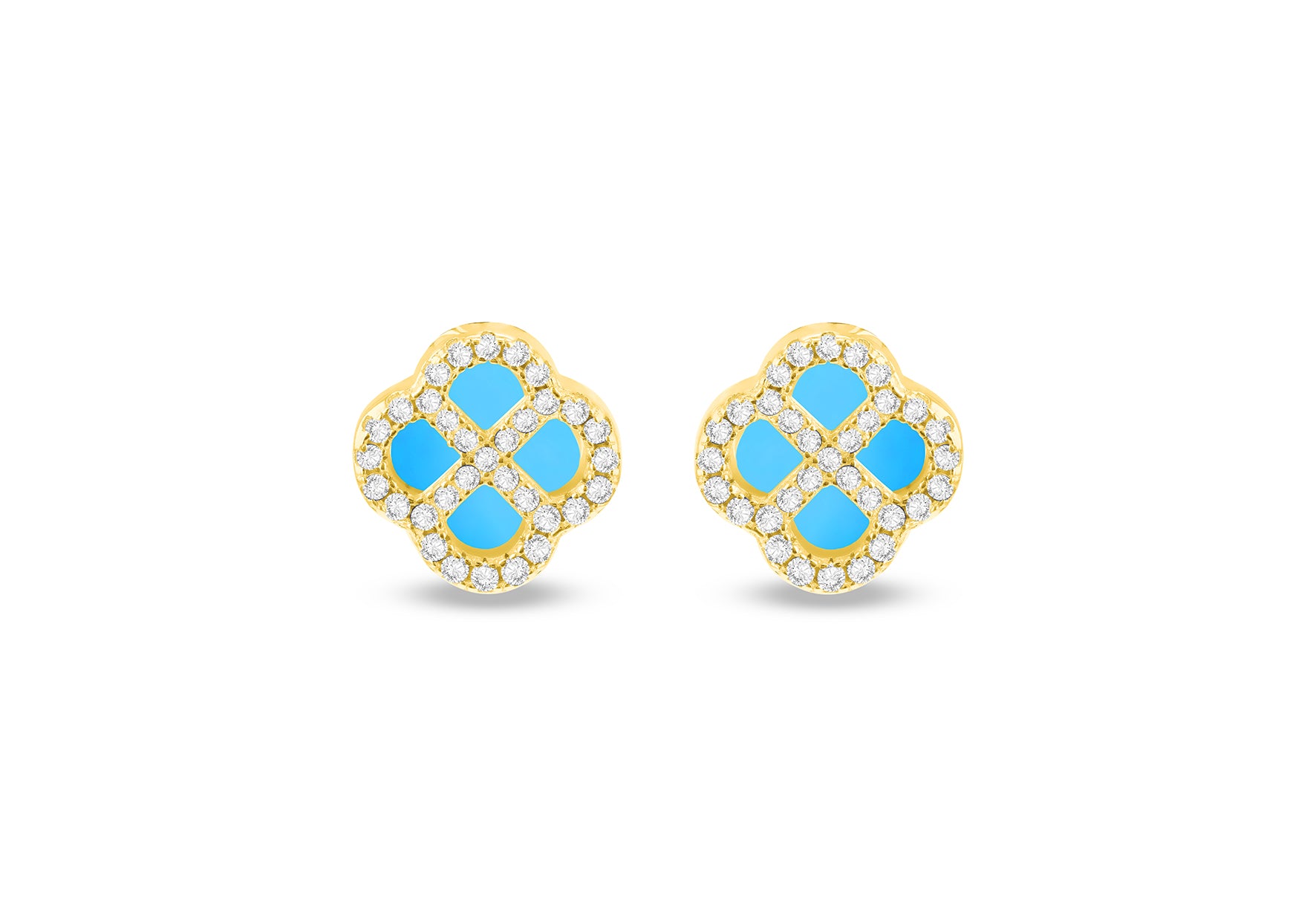 Gold Plated Silver Turquoise Clover & White Zirconia Stud Earrings