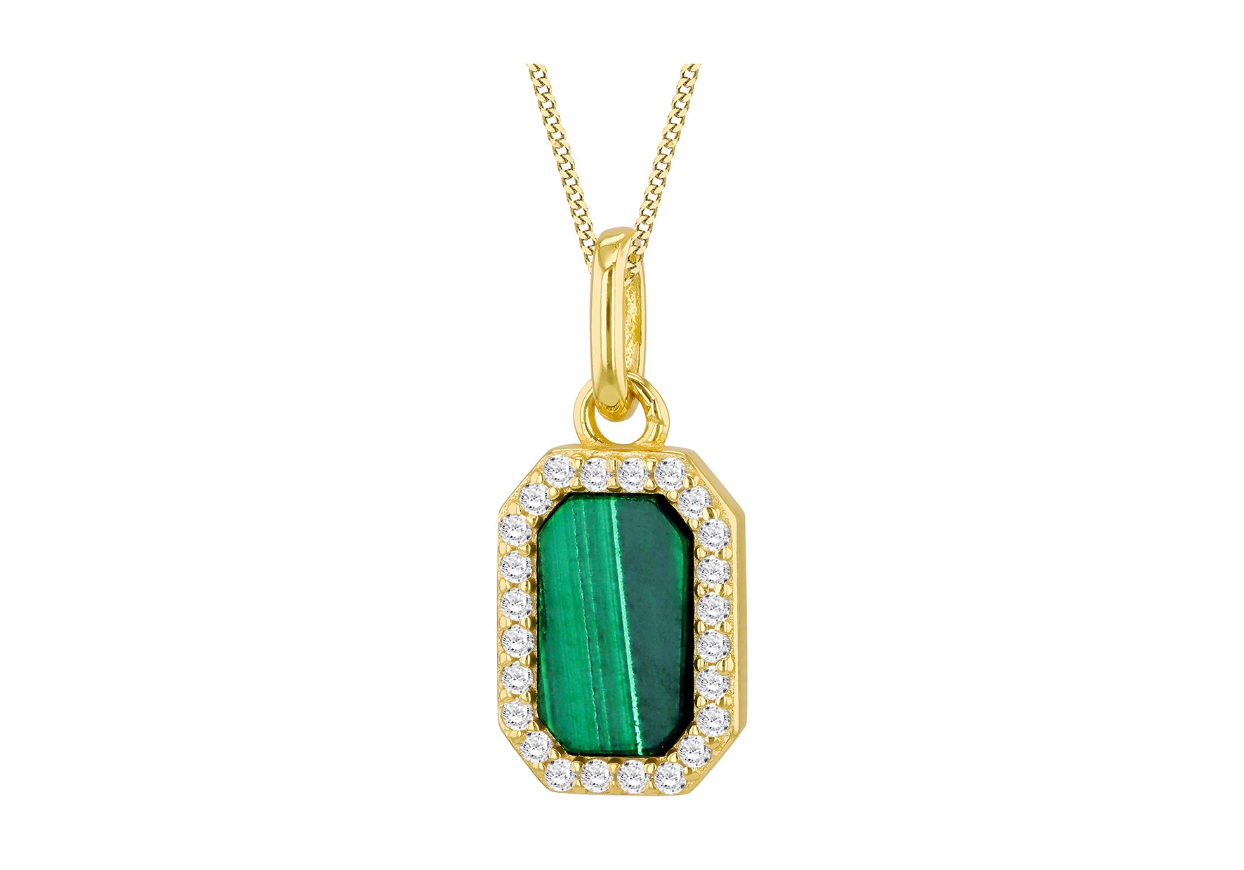 Gold Plated Silver Malachite & White Zirconia Pendant